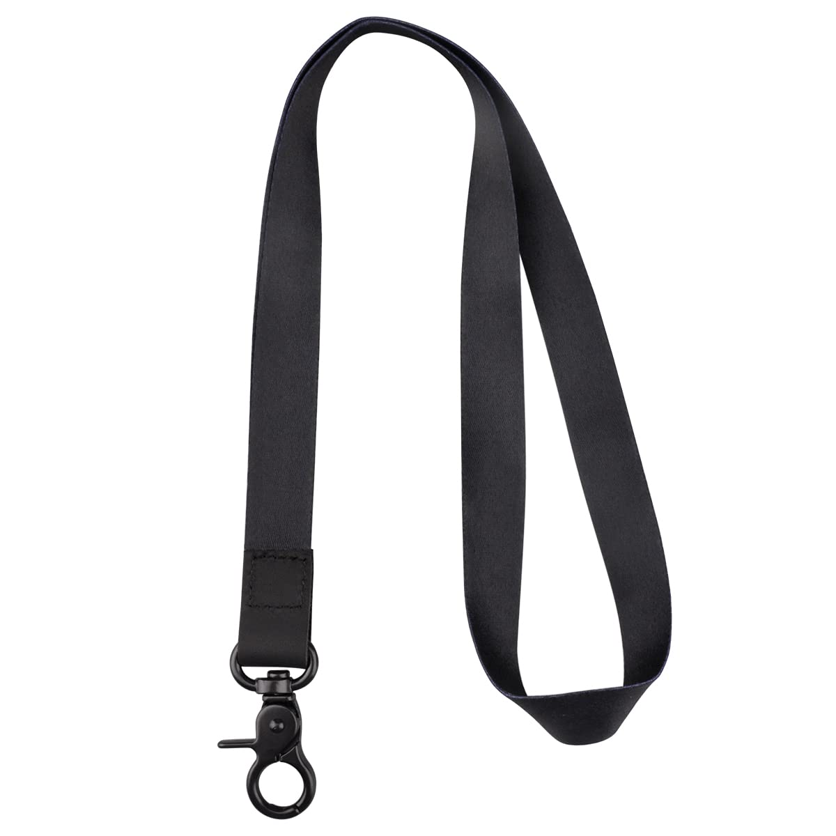 HONZUEN Leather Lanyard Neck Strap with Metal Hook, Long Durable ID Badge Holder Lanyard for Keys, Wallet, Card Holder, Comfortable Black Keychain Strap for Work Travel