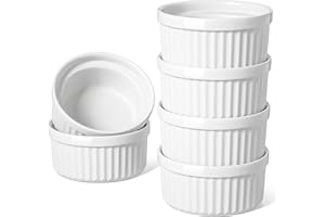 LE TAUCI Ramekins 8 OZ Oven Safe, Creme Brulee Ramekins, Pudding Custard Cups Souffle Ramiken, Dipping Sauce Dishes, Ceramic Ramekin Bowls Set of 6, White