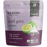 Paromi Organic Earl Grey Black Tea, 15 Full-Leaf Pyramid Sachets in a Resealable Pouch &mdash; Bergamot Citrus Black Tea from India &amp; Sri Lanka, Caffeinated