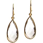 Gempires Genuine Gemstone Faceted Long Pear Gemstone Drop Dangle Hook Earrings, Statement Jewelry For Her, 1.5 inch Drop 14K Gold Plated, Gift For Woman