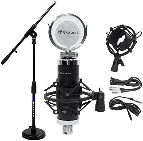 Rockville RCM03 Pro Studio Recording Condenser Microphone Mic+Shock Mount+Stand