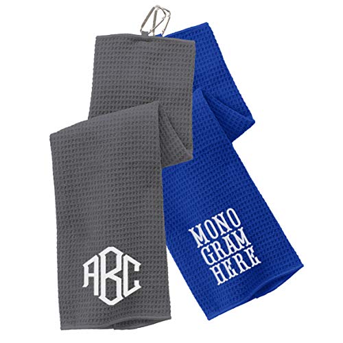 Personalized Custom Golf Towel - Add Your Embroidered Monogram - Trifold Golf Towels with Center Loop and Carabiner Clip, Hook - Thumbnail 2