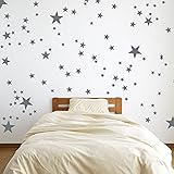 Silver Wall Decal Stars (123 Decals) | Easy to Peel Easy to Stick + Safe on Painted Walls | Removable Metallic Vinyl Star Decor | Star Sticker Large Paper Sheet Set for Nursery (Metallic Silver)