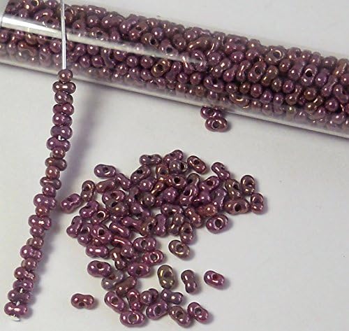 Antique Gold Purple 2x4mm 6/0 Peanut Farfalle Butterfly Seed Beads 23 Gram Tube