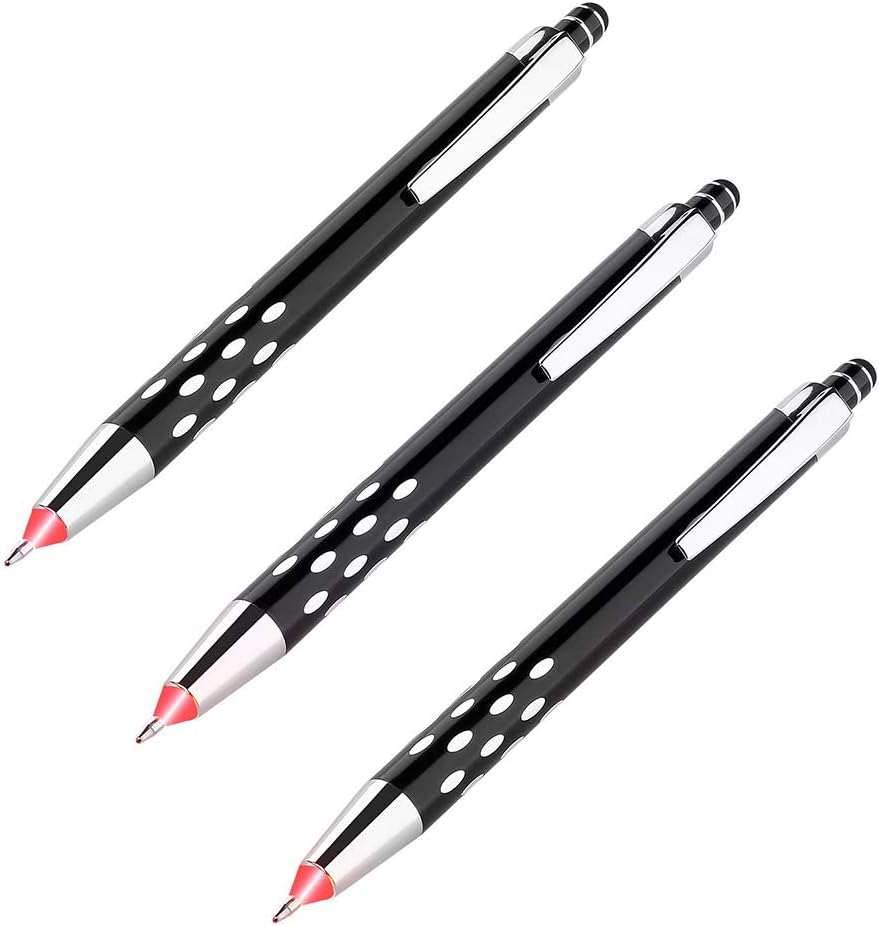 Glovion Lighted Tip Pen - LED Penlight Light Up Pen Light Ballpoint Pen with Light for Writing in the Dark - Pack of 3 - Red Light