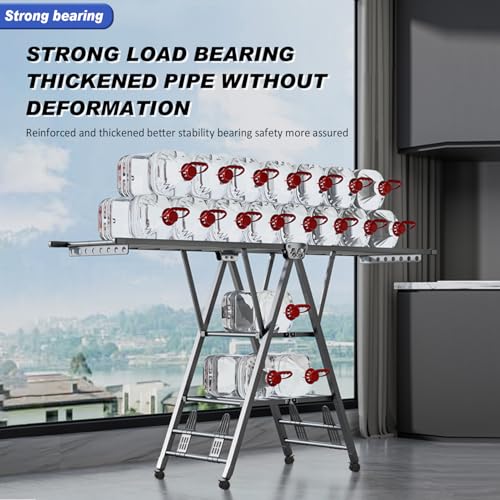 Movable Drying Rack, 3 Tier Large Laundry Clothes Drying, منشر غسيل قابل للطي,Clothes Drying Rack Foldable with 4 Castors & Shoe Holder, Height-Adjustable Wings, for Indoor Outdoor - 170cm