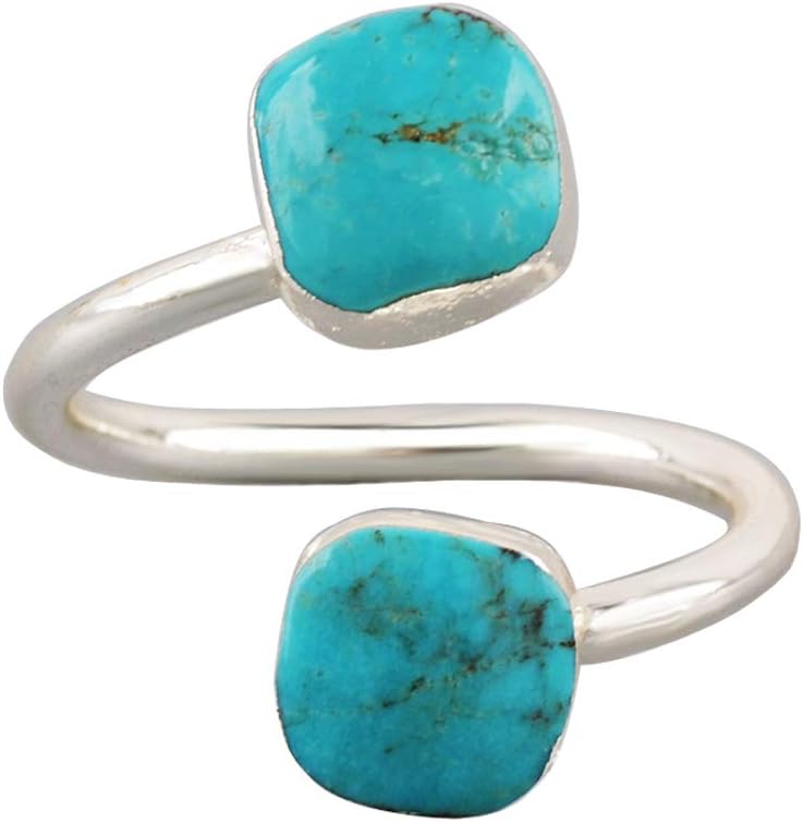 Pretty Natural Turquoise Wrap Adjustable Ring Gold Freeform Genuine Turquoise Ring