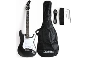 Demusea DST-30 Full Size Electric Guitar Beginner Starter Practice With Gig bag And Strap (DST-30, Metallic Black)