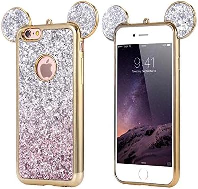 iPhone 6 6s Case, iphone 6 colour case,Lovely Animal 3D glitter bling Mouse Ears with sparkly glitter soft rubber Case for Apple iphone 6 by RoseTag (Silver/Pink)
