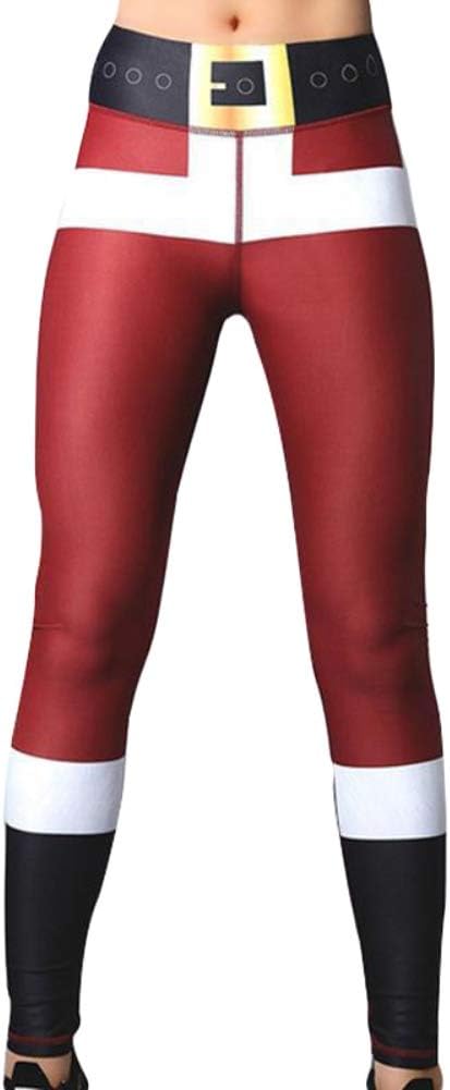 Sport Leggings, Christmas Women Snowman Santa Claus Stripe Print Leggings Stretch Yoga Pants