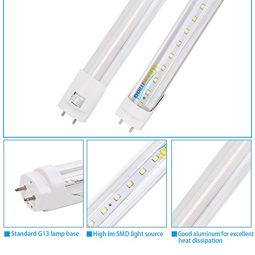 Brillihood T8 LED Shop Light Tube, 4FT, 18w (40W Equivalent), Dual-End Powered, 4000K Natural White, 2000 Lumens, Clear Cover Lens, T8 T10 T12 Fluorescent Bulbs Replacement (10-Pack)