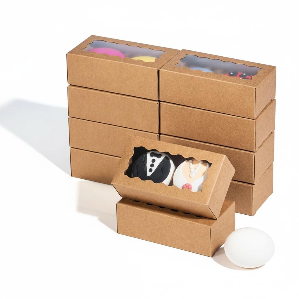 JCXGRVC 100PCS Professional Macaron Boxes for 2, Macaron Container, Macaron Packaging for Wedding, Party, Small Bakery Boxes for Mini Pastry, 4.17 x 2.16 x 1.37 Inches