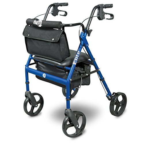 Hugo Elite Rollator Walker with Seat, Backrest and Saddle Bag, Blue, No