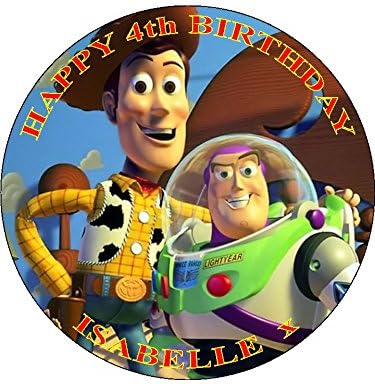 TOY STORY PERSONALIZED 7.5" CIRCLE ICING CAKE TOPPER- ANY NAME,AGE OR MESSAGE - USE THE GREETING MESSAGE WHEN YOU CHECK OUT OR EMAIL ME WITH THE NAME