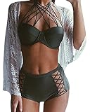 Nulibenna Bandage Cross Criss Halter High Waisted 2 Piece Bikini Swimsuit