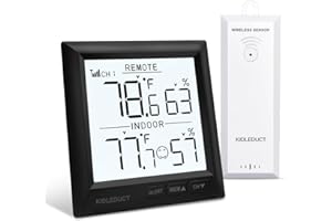 KIDLEDUCT Indoor Outdoor Thermometer Wireless Battery Powered, High Precision Inside Outside Humidity Temperature with Alert, Backlight Weather Thermometers with 1 Sensor, 330ft Wireless, Black