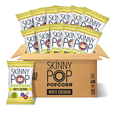 SkinnyPop White Cheddar Popcorn, 12ct, 4.4oz Grocery Size Bags, Skinny