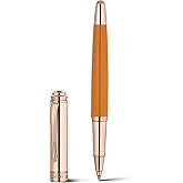 MCNTEIK Luxury Rollerball Pen, Top Set With 8mm Brilliant Diamond,Bright Orange Lacquer,Rose Real Gold Finish, Schmidt Black Refill,Elegant Gift Pen For Women, Unique, Office,Nice Designer Pens