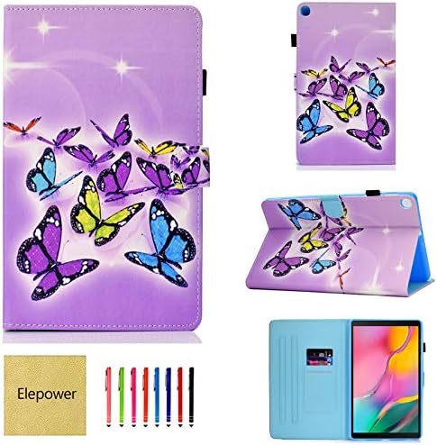 Elepower Folio Case for Galaxy Tab A 10.1 2019, Slim Fit Multi-Angle Stand PU Leather Pattern Cover with Magnetic Closure/Card Slots for Samsung Galaxy Tab A 10.1 Inch SM-T510/T515, Butterfly