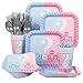 Baby Gender Reveal Partyware Kit, Blue & Pink, Includes 20 Plates, 24 Napkins, 24 Cups, & 18 Piece Cutlery Set