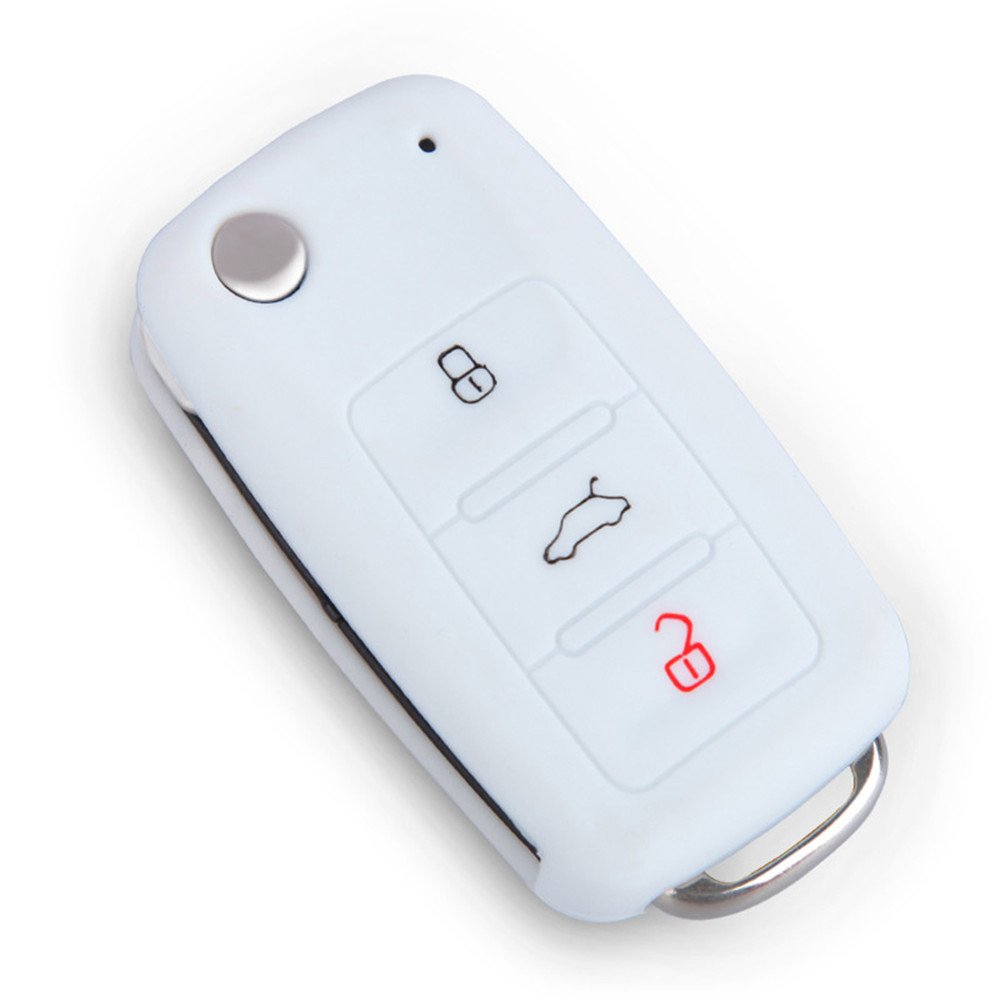 Happyit Silicone Car Key Cover Case for Volkswagen VW Polo Passat B5 Golf 4 5 6 Jetta Mk6 Tiguan Gol CrossFox Plus Eos Scirocco Beetle (White)