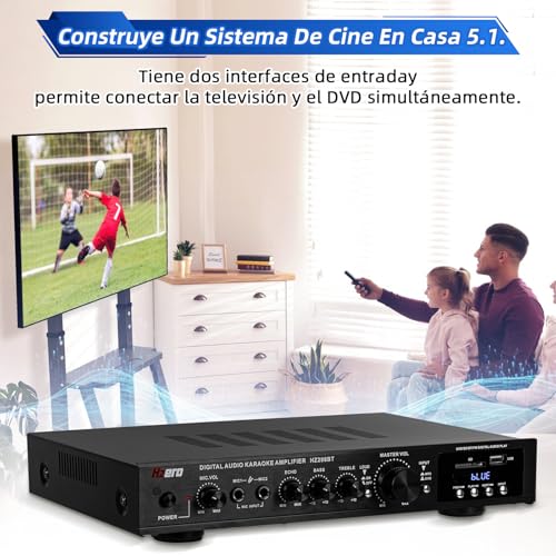 HZERO Amplificador de Audio para Casa de 5 Canales RMS 150W*2 para Altavoces de 5-8 Pulgadas, Amplificador de Altavoz, Bluetooth, Radio MP3/USB/SD/FM Amplificador 5 Canales, Hi-Fi Integrado 110V