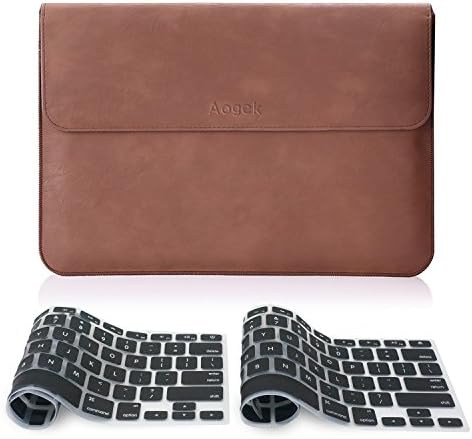 Laptop Sleeve, Aogek High Grade PU Faux Leather sleeve for 15-Inch MacBook Pro, Dell XPS 15.6 Tablet with Card Slot, Ipad Pro Pocket, Document Pocket and Soft Felt Interior, Brown