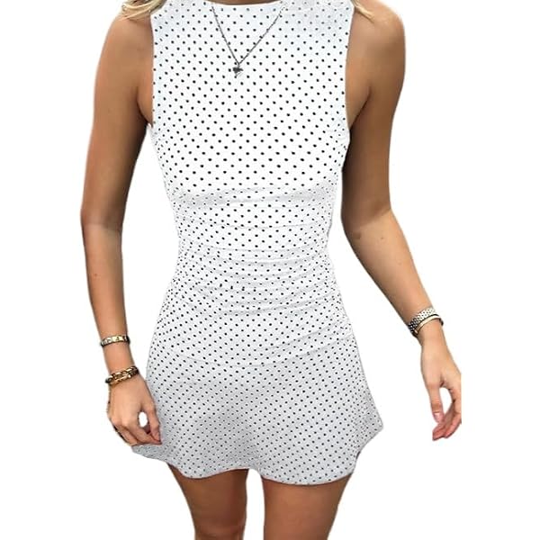 Lingt Chic Women's Polka Dot Mesh Halter Mini Dress - Sleeveless, A-Line, Adjustable Tie Back, Summer Sundress