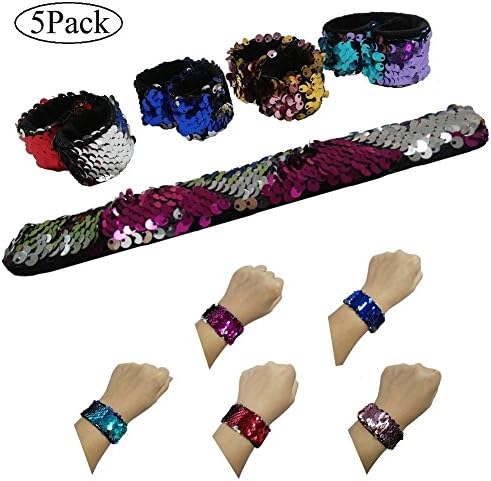5 Pack Mermaid Slap Bracelets Reversible Sequin Decorative Bangle,Two Colors Change Wristband For Girls,Boys and Kids On Party Favors,Birthday,Christmas and Children's Day