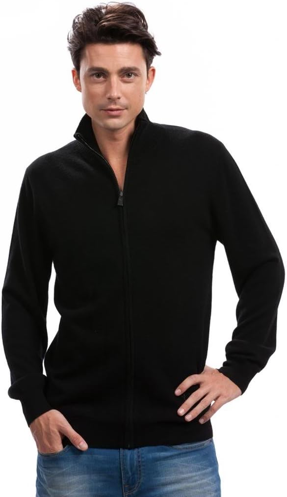 Citizen Cashmere Long Sleeve Zip-Up Cardigan for Men - 100% Pure Cashmere (Metal Zipper)
