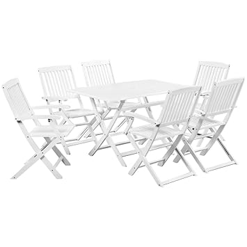 Vidaxl Garten Essgruppe Gartenmobel Essgruppe 7 Tlg Massives Akazienholz Weiss Amazon De Kuche Haushalt