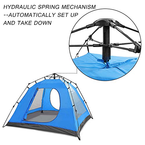 STAR HOME Pop Up Tent 3-4 Person Automatic Tent for Camping Double Layers Waterproof Family Tents Dual Doors & Tow Font Hall Sun Shelter Outdoor Sports(Blue)