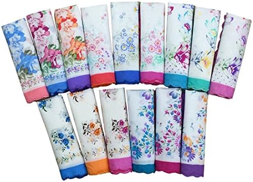 BoosKey Ladies Cotton Cloth Hankies Handkerchiefs Vintage with Floral Print in Bulk Wedding Favors (24pcs)