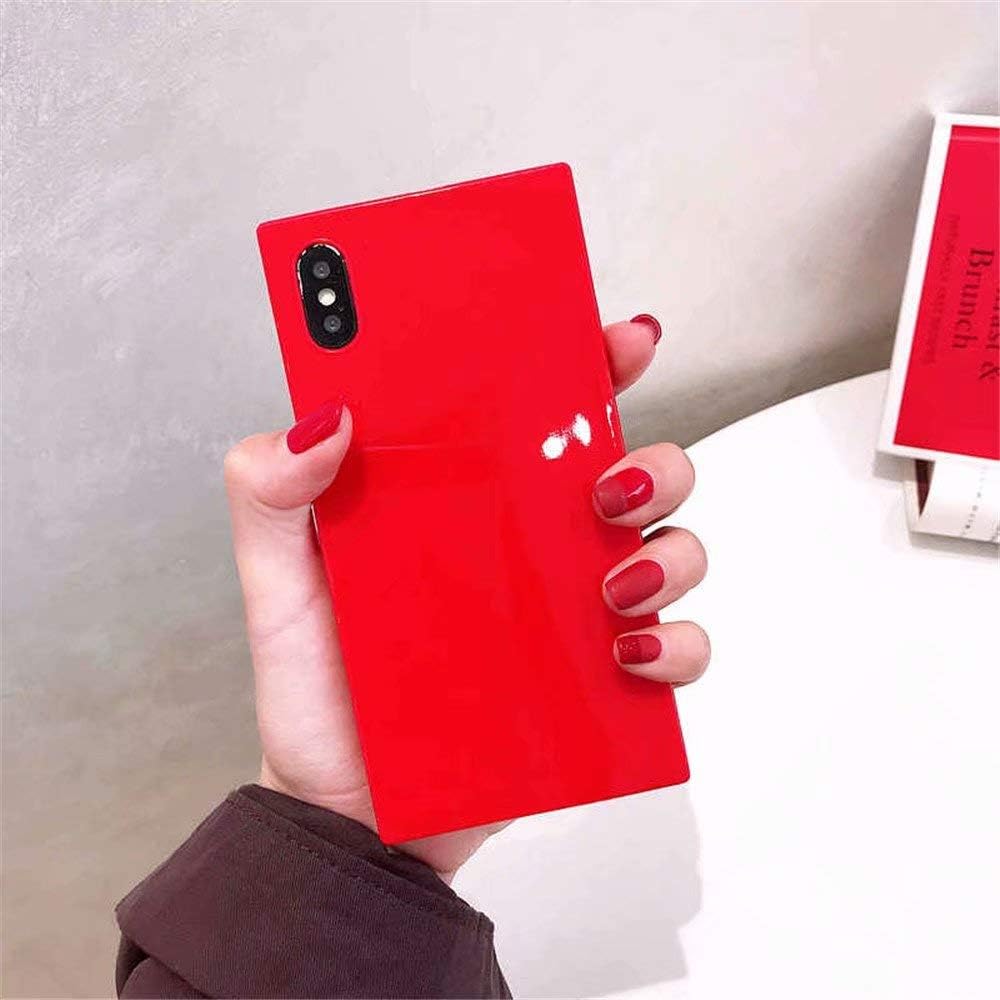 Tzomsze Square Case Xs Max, iPhone Xs Max Square Case,Reinforced Corners TPU Cushion，[2019 Cute Candy Color Series] Square TPU Slim Shock Absorption Silicone Case Cover-Red