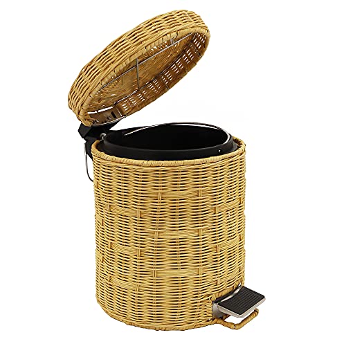 Wicker Trash Can with lid Bathroom, Rattan Step Trash Can for Kitchen
