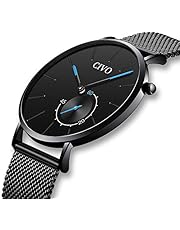 CIVO Herren Uhren Wasserdicht Multifunktions Edelstahl Mesh Armband Sport Armbanduhr Schwarz Luxus Gents Geschäfts Elegant Datum Kalender Analoge Quarzuhr für Männer