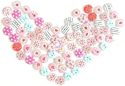 Timemorry 100PCS Mixed Random 2-Holes Wooden Buttons-DIY-Craft Sewing Buttons-20MM-Colorful