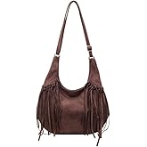 Women's Frosted Fringe Hobo Bag, Suede Leather Fashion Underarm Shoulder Purse, Novelty Tassel Bucket Crossbody Bag