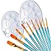 Ownuzz® 10Pieces Paint Brush Set for Acrylic Painting + 2 Paint Palettes, Professional Art Paint Brush Set for Watercolor, Acrylics, Oil Painting Supplies Ceramic Terracotta Craft Art Face Painting