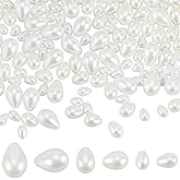 PONABEADIY 1 Box 210PCS Teardrop Pearl Beads with Hole White Glass Imitation Artificial Faux Assorted Size Pearls Loose Spacer Bead Bulk for Jewelry Making Bracelet Necklace Earrings Diy Crafts Supply