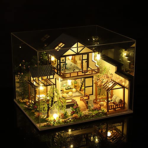 GuDoQi DIY Miniature Dollhouse Kit, Tiny House kit with Music, Miniature House Kit 1:24 Scale, Great Handmade Craft Gift for Birthday Easter Day, Traditional Courtyard House