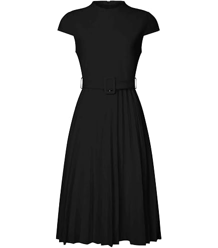 Seta T Women Short Sleeve V Neck Pleated Midi Wrap Dress with Belt