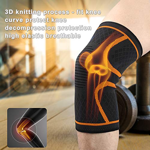 Knee Sleeve, 711TEK Knee Brace for Joint Pain and Arthritis Relief, Improved Circulation Compression - Wear Anywhere(Orange-XL-2Pcs)