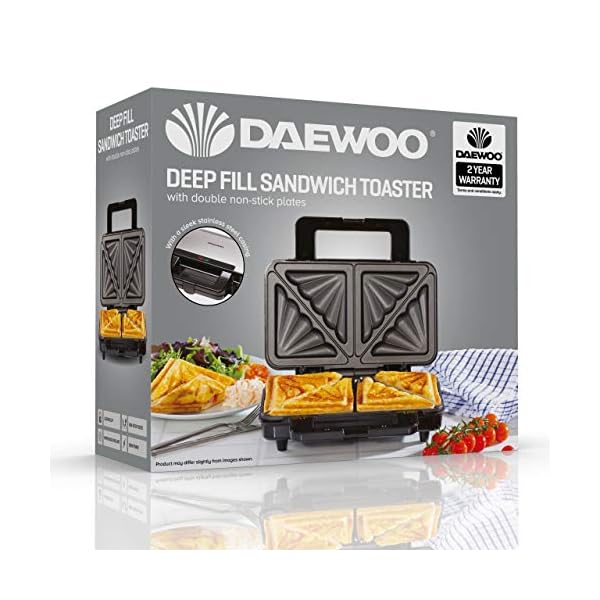 Daewoo Deep Fill 4 Slice Sandwich Maker with Extra Deep and Easy to Clean Non-Stick Ceramic Plates, Automatic…