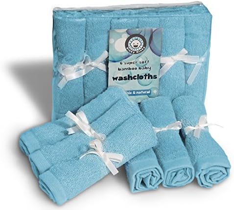 Washcloths All Natural Cleaning Wipes, Reusable Soft Organic Cotton Bamboo Towels, Non-Allergic Gentle for Eczema Absorbent Eco Friendly, Baby Shower Ideas, Best Mom Gift in Pink, Blue or White 6 Pack