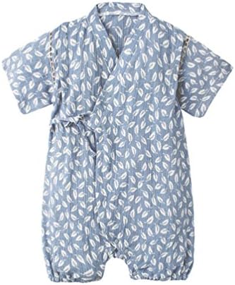 Baby Boy Girl Clothes Organic Cotton Kimono Short Sleeve Romper Pajamas with Cute Pattern Leaf
