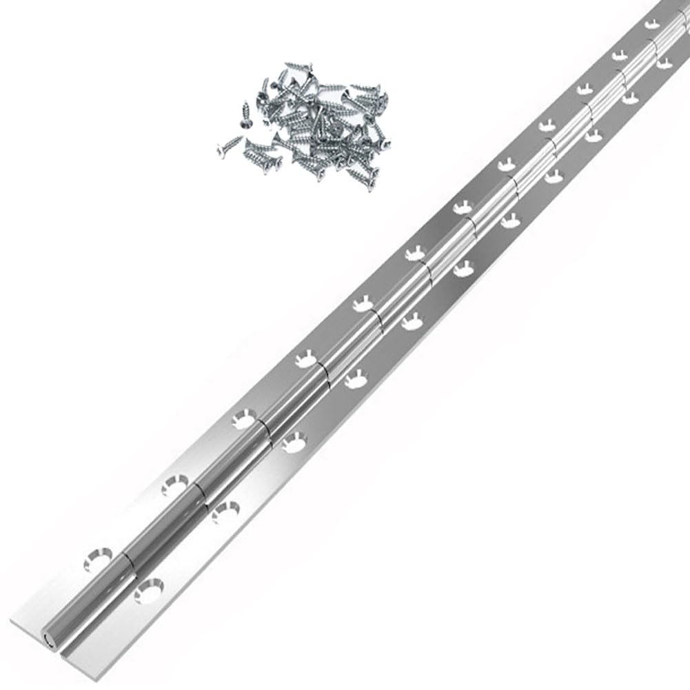 Hoopever Continuous Piano Metal Hinge, 600 x 50 x 1mm Stainless Steel Long 270 Degree Open Heavy Duty Furniture Hinge for Pianos, Cabinet, Doors, Large Windows, Boats, With Screws, Chrome