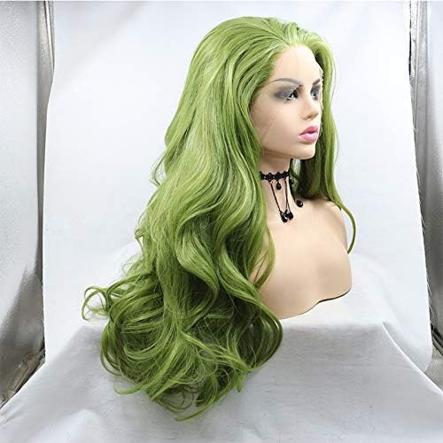 Xiweiya Olive Green Curly Lace Front Wig Long Wavy Grass Green Lace Front Wigs Natural Looking Half Hand Tied Wigs Heat Resistant Fiber Hair Drag queen Christmas wig 24 inches - Image 4
