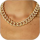 FOCALOOK Cuban Link Necklace, Dainty 14K Gold Plated Chunky Chain Necklaces, 16 mm Thick Big Gold Statement Necklace 20 Inch Chain