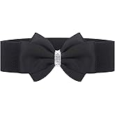 Choleeki Women's Elastic Bow Belt Wide Rhinestone Stretch Belts Ladies Waist Accessories for Dress Jeans
